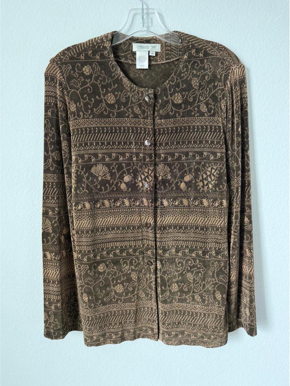 Coldwater Creek Long Sleeve Round Neck Button Front Acetate Blend Blouse Size S